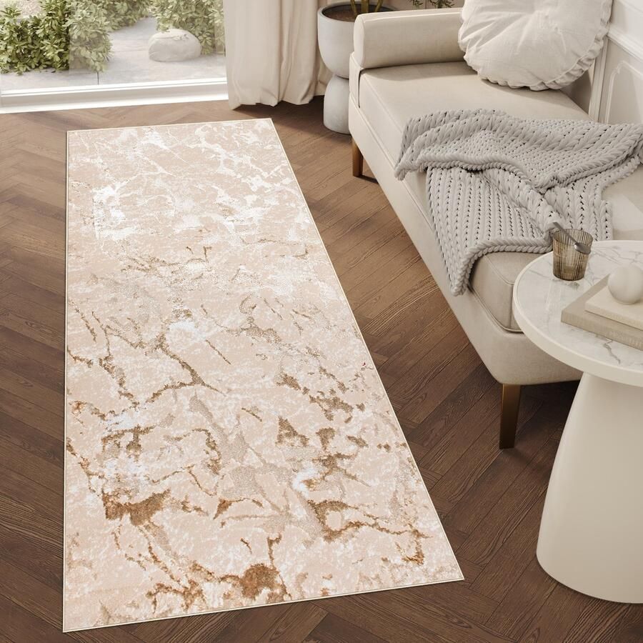 Tapiso Crystal Loper Tapijtloper Beige Laagpolig Vloerkleed Maat- 100x300