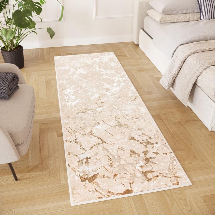 Tapiso Crystal Loper Tapijtloper Beige Laagpolig Vloerkleed Maat- 80x200