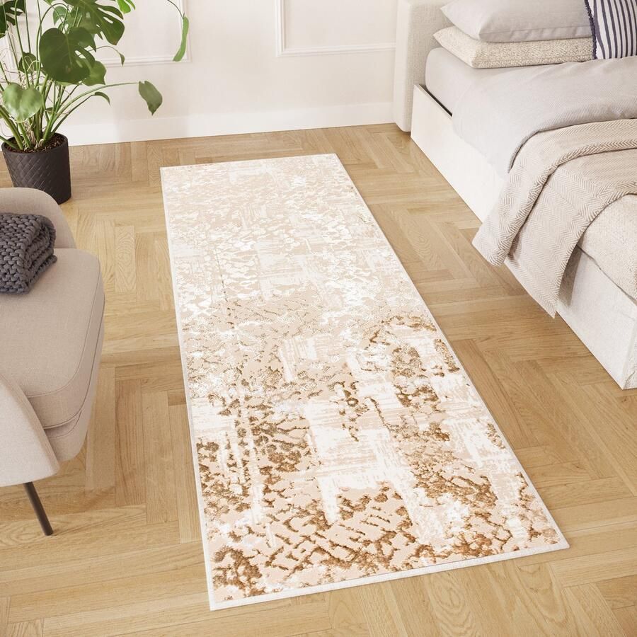 Tapiso Crystal Loper Tapijtloper Bruin Laagpolig Vloerkleed Maat- 100x300