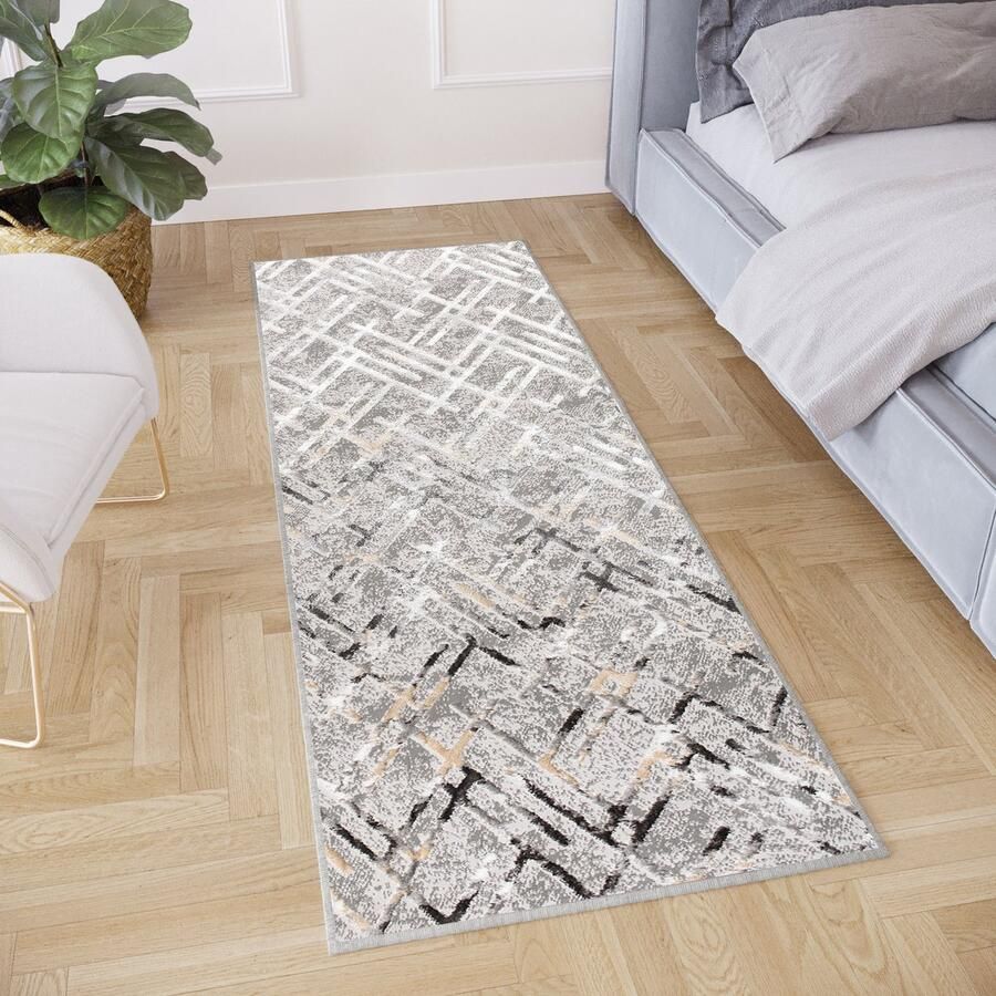 Tapiso Crystal Loper Tapijtloper Lichtgrijs Laagpolig Kleed Vloerkleed Maat- 100x400