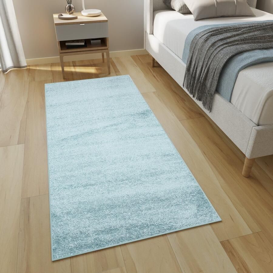 Tapiso Delhi Tapijtloper Vloerkleed Hoogpolig Blauw Fluffy Op Maat- 100x300