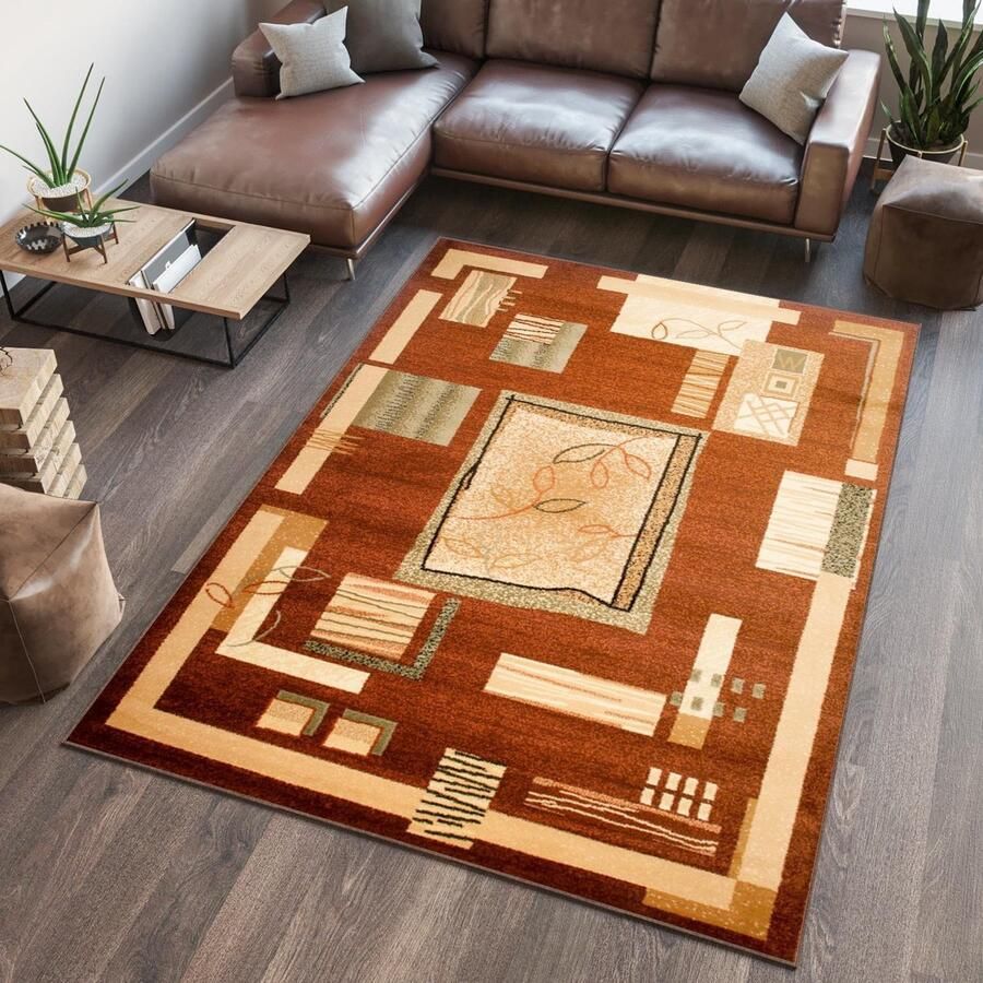Tapiso Dorian Vloerkleed Woonkamer Slaapkamer Bruin Beige Creme Lichtbeige Modern Abstract Design Geometrische Vormen Duurzaam Sfeervol Hoogwaardig Tapijt Maat 110x265
