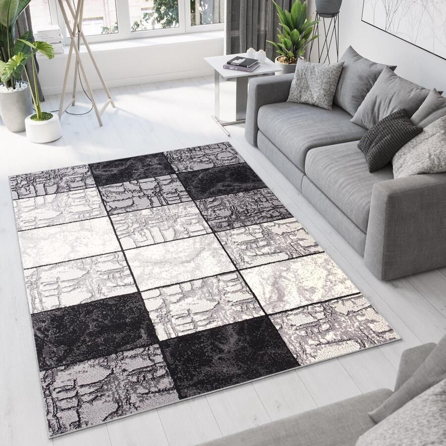 Tapiso Dream Vloerkleed Grijs Modern Laagpolig Woonkamer Geruit Tapijt Maat- 180x250