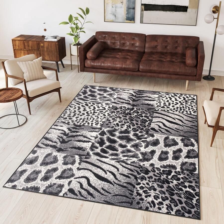 Tapiso Dream Vloerkleed Grijs Tijger Modern Dierenprint Woonkamer Tapijt Maat- 160x230