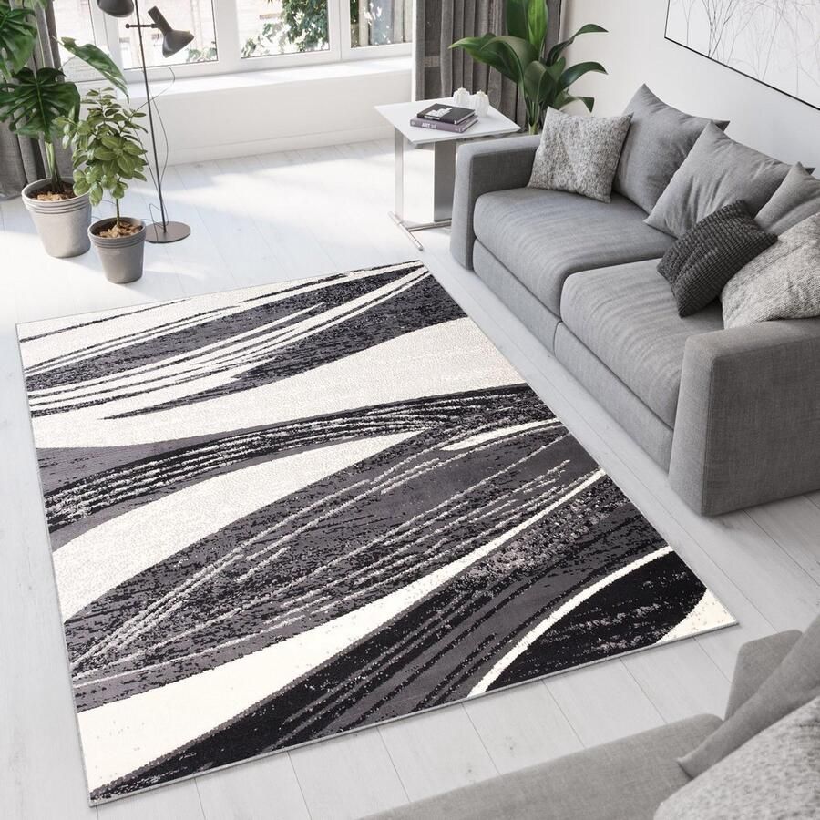 Tapiso Dream Vloerkleed Grijs Woonkamer Modern Golven Laagpolig Tapijt Maat- 60x100