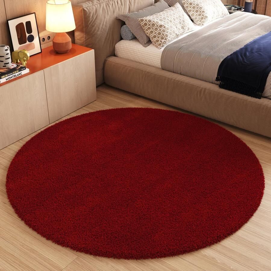 Tapiso Essence Vloerkleed Rood Hoogpolig Shaggy Woonkamer Tapijt Maat- 120x120