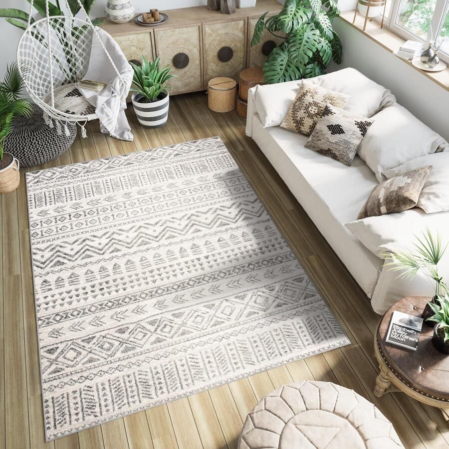 Tapiso Ethno Aztec Vloerkleed Woonkamer Slaapkamer Creme Hippie Abstract Sfeervol Trendy Design Praktisch Modern Duurzaam Hoogwaardig Tapijt Maat 140x200