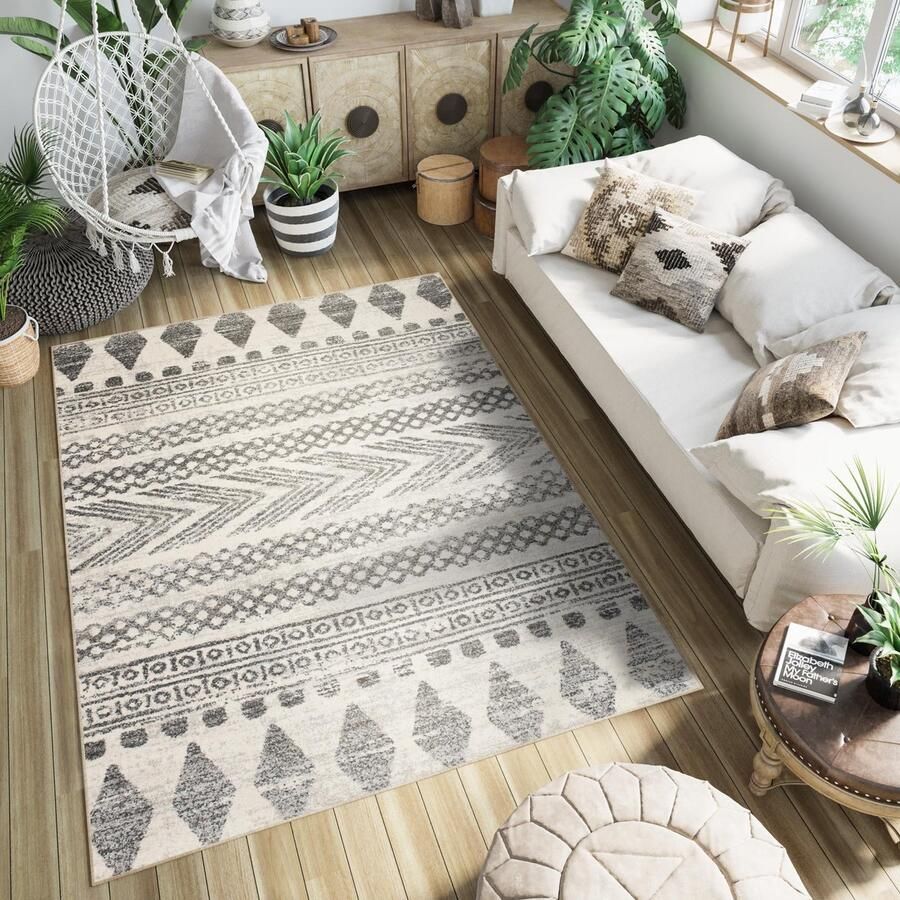 Tapiso Ethno Vloerkleed Woonkamer Slaapkamer Creme Abstract Geometrische Vormen Sfeervol Design Trendy Praktisch Duurzaam Hoogwaardig Tapijt Maat 200x300