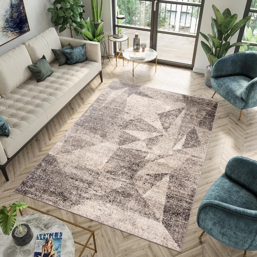 Tapiso Fiesta Vloerkleed Beige Woonkamer Abstract Tapijt Maat- 60x110