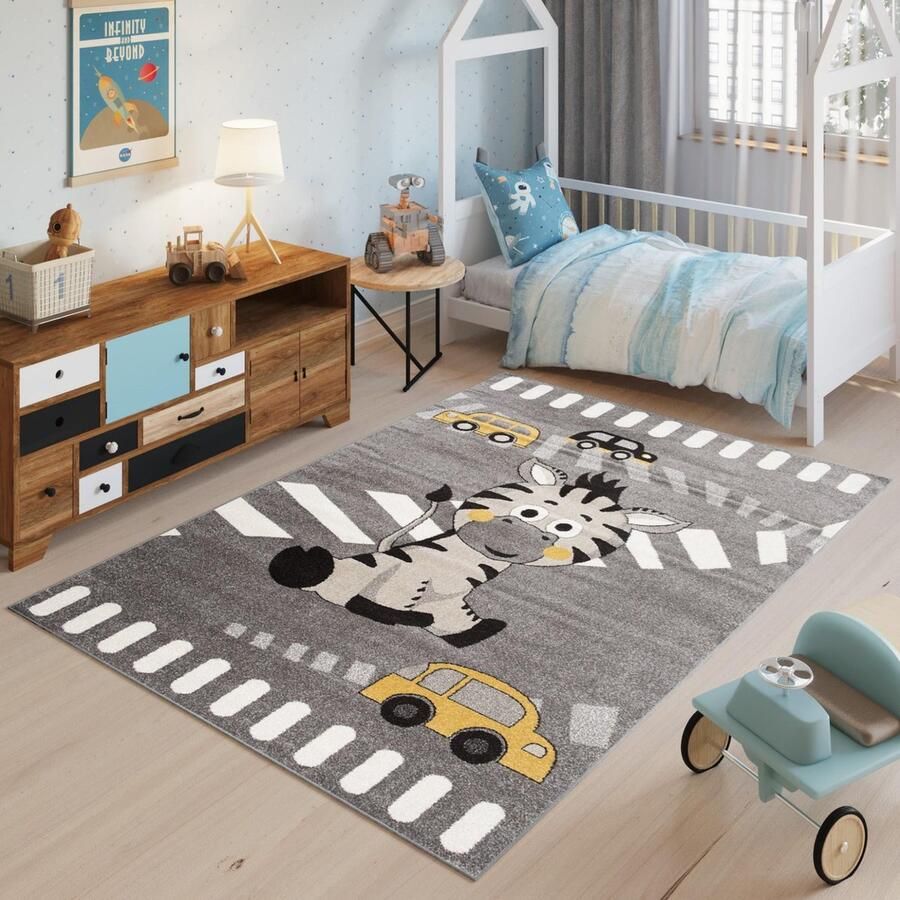 Tapiso Fiesta Vloerkleed Grijs Zebra Kinderkamer Tapijt Maat- 200x300