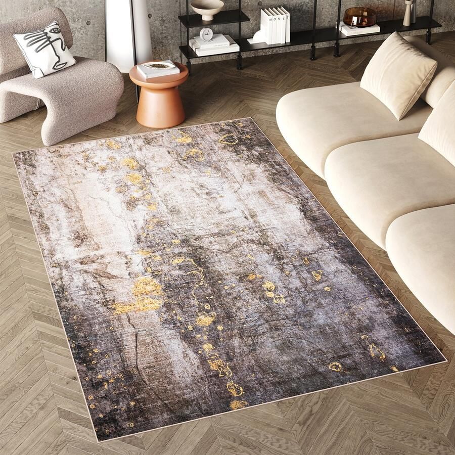 Tapiso Flannel Printed Vloerkleed Modern Abstract Antislip Wasbaar Tapijt Maat- 160x230