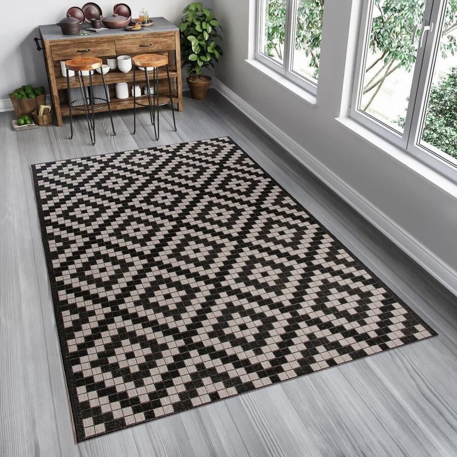 Tapiso Floorlux Vloerkleed Tapijt Antraciet Keuken Kleed Maat– 60x110