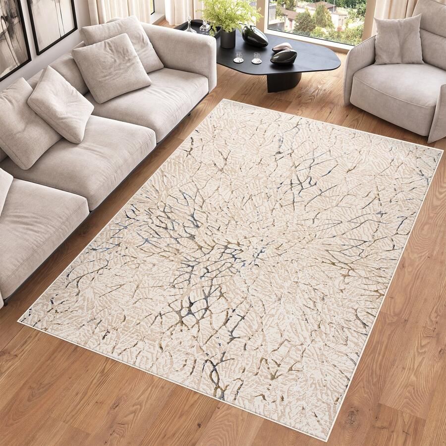 Tapiso Hera Vloerkleed Beige Creme Woonkamer Abstract Tapijt Maat- 120x170