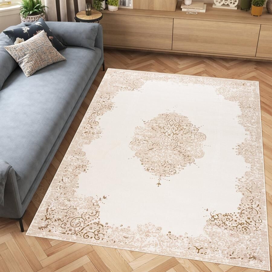 Tapiso Hera Vloerkleed Beige Oriental Woonkamer Slaapkamer Tapijt Maat- 80x150