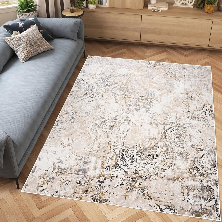 Tapiso Hera Vloerkleed Beige Woonkamer Bruin Gezaagd Tapijt Maat- 160x230