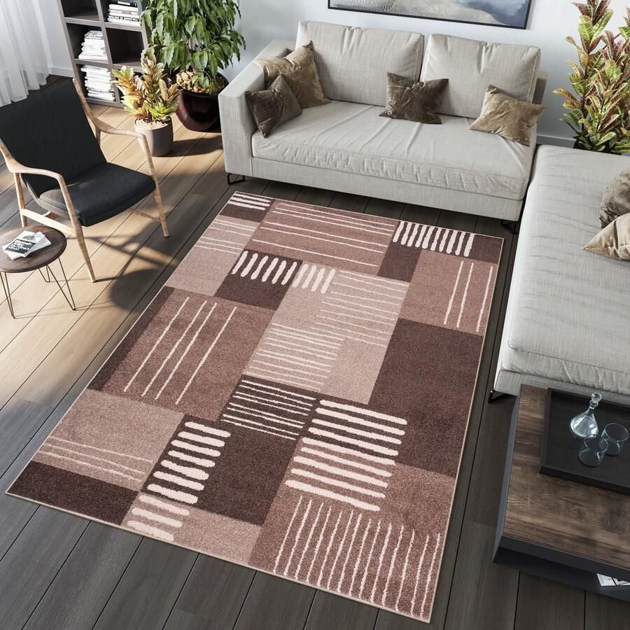 Tapiso Jawa Vloerkleed Bruin Laagpolig Geometrisch Tapijt Maat- 200x290