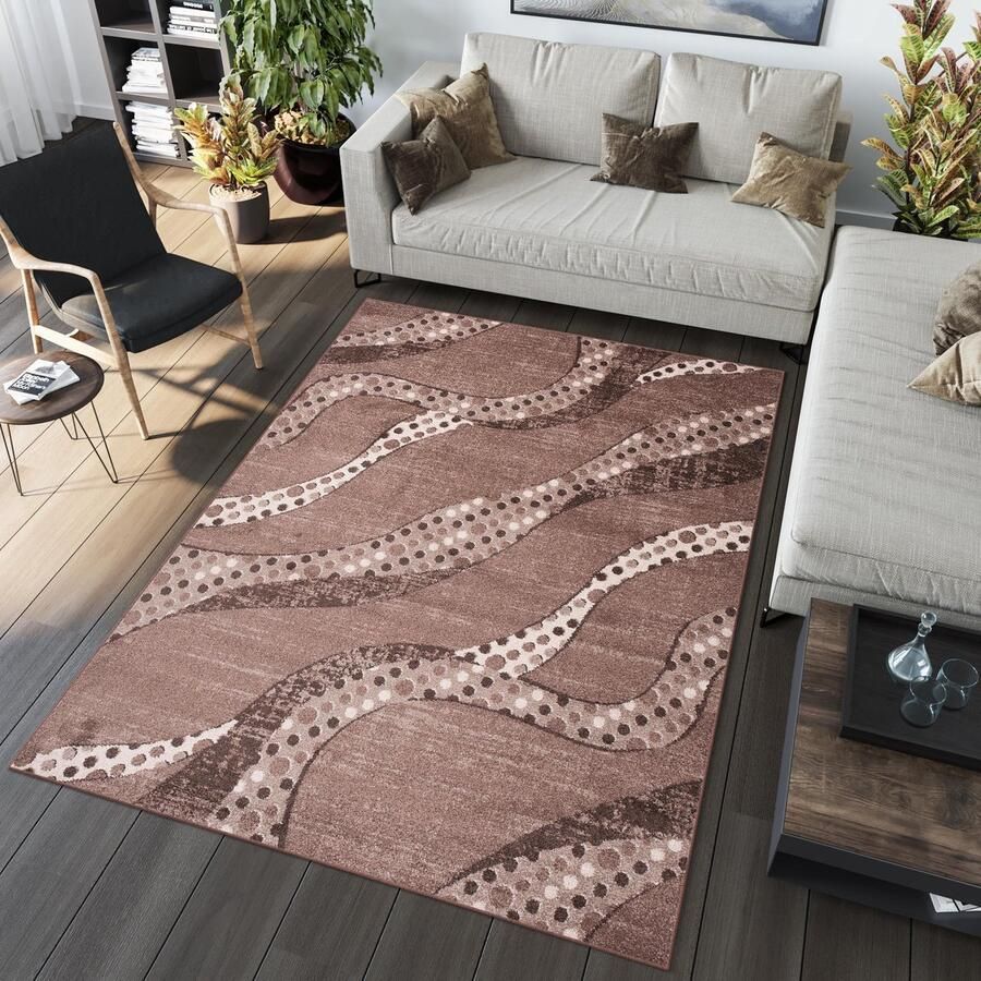 Tapiso Jawa Vloerkleed Bruin Laagpolig Woonkamer Abstract Tapijt Maat- 80x150