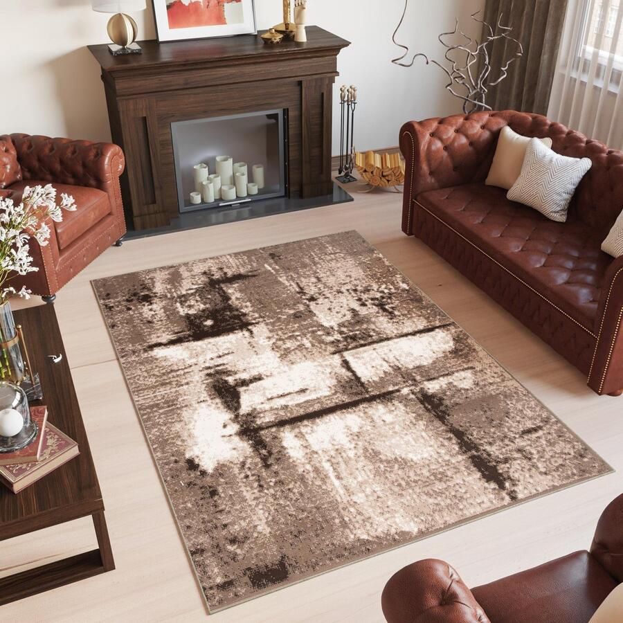 Tapiso Laila Vloerkleed Bruin Beige Modern Woonkamer Tapijt Maat- 80x150