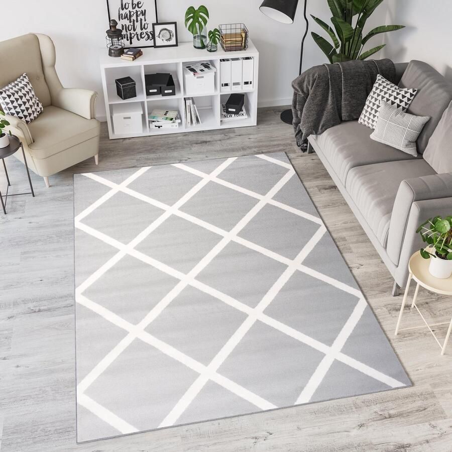 Tapiso Laila Vloerkleed Grijs Wit Modern Woonkamer Tapijt Maat- 140x190