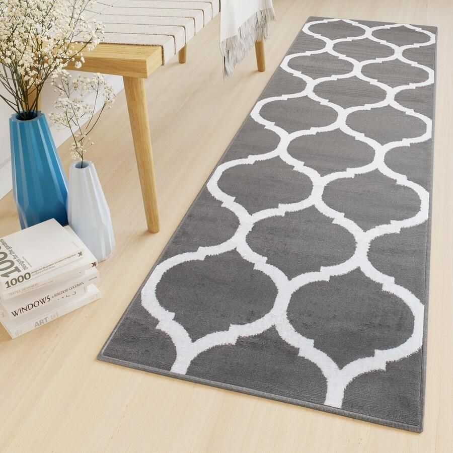 Tapiso Luxury Tapijtloper Grijs Oosters Gang Woonkamer Vloerkleed Maat- 100x850