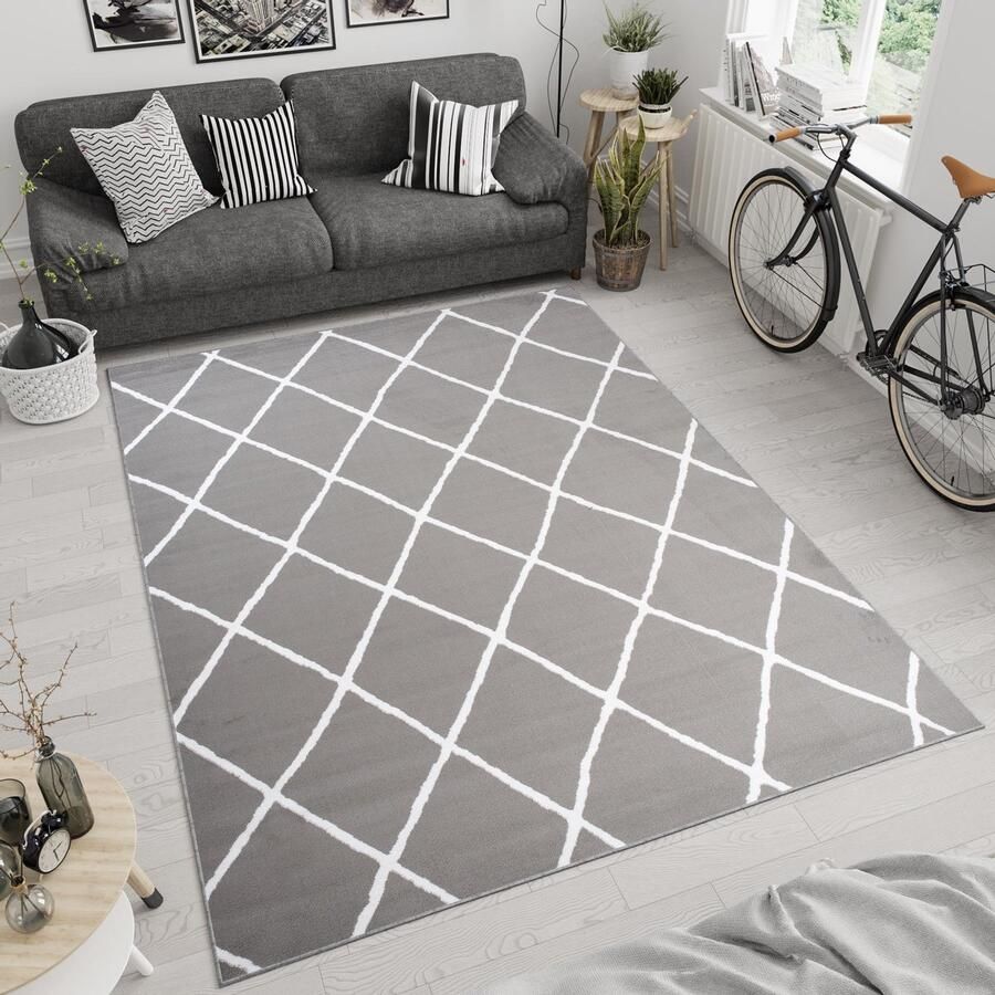 Tapiso Luxury Vloerkleed Grijs Modern Woonkamer Lijnen Tapijt Maat- 140x200