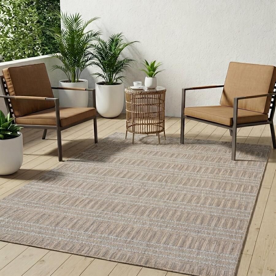 Tapiso Melissa Buitenkleed Buitentapijt Bruin Beige Vloerkleed Binnen Buiten Kleed Tapijt Maat- 200x290 - Foto 2