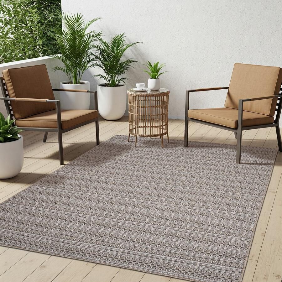 Tapiso Melissa Buitenkleed Buitentapijt Bruin Creme Vloerkleed Binnen Buiten Kleed Tapijt Maat- 60x100 - Foto 3
