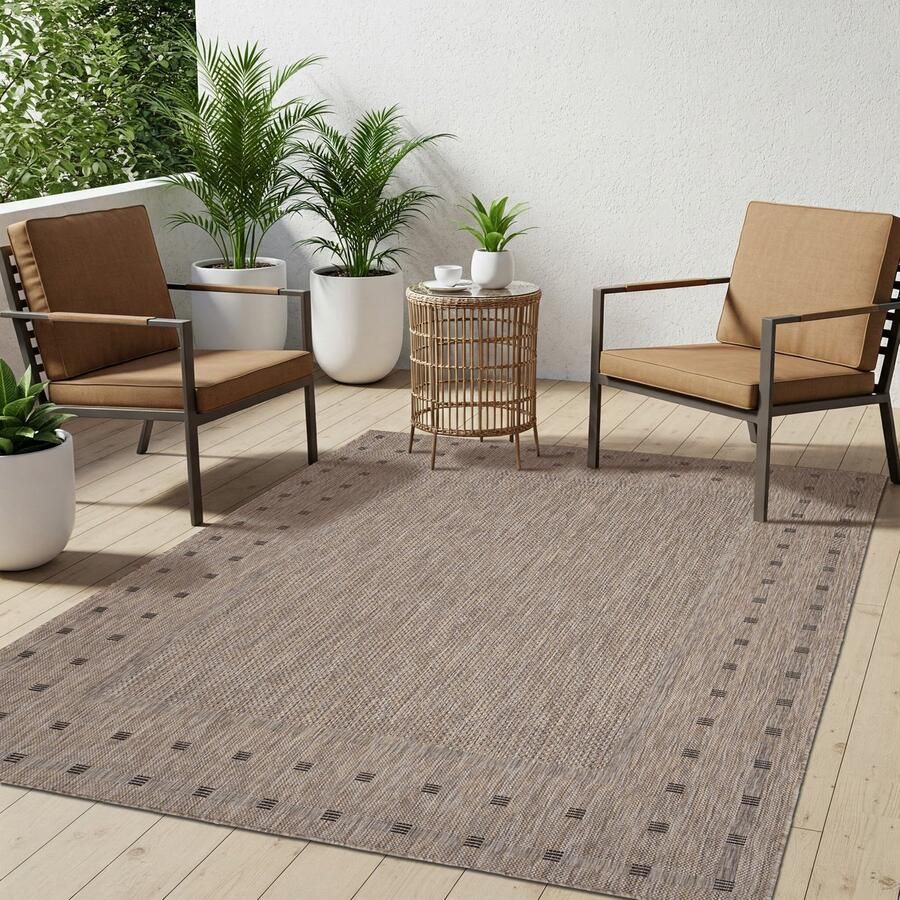 Tapiso Melissa Buitenkleed Buitentapijt Bruin Vloerkleed Binnen Buiten Kleed Tapijt Maat- 140x200 - Foto 2