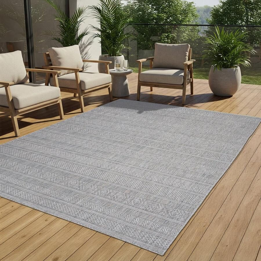 Tapiso Melissa Buitenkleed Buitentapijt Grijs Vloerkleed Binnen Buiten Kleed Tapijt Maat- 140x200 - Foto 2