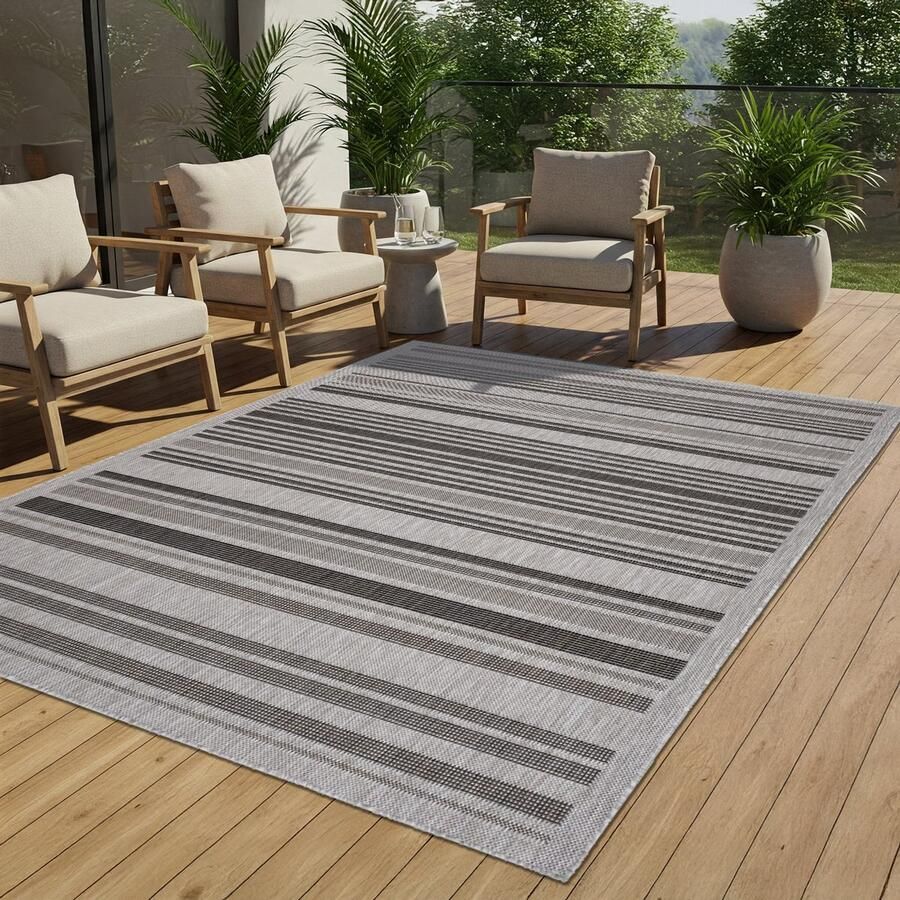 Tapiso Melissa Buitenkleed Buitentapijt Grijs Vloerkleed Binnen Buiten Kleed Tapijt Maat- 160x230 - Foto 2