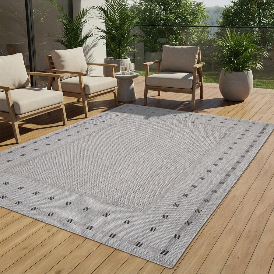 Tapiso Melissa Buitenkleed Buitentapijt Grijs Vloerkleed Binnen Buiten Kleed Tapijt Maat- 140x200 - Foto 2