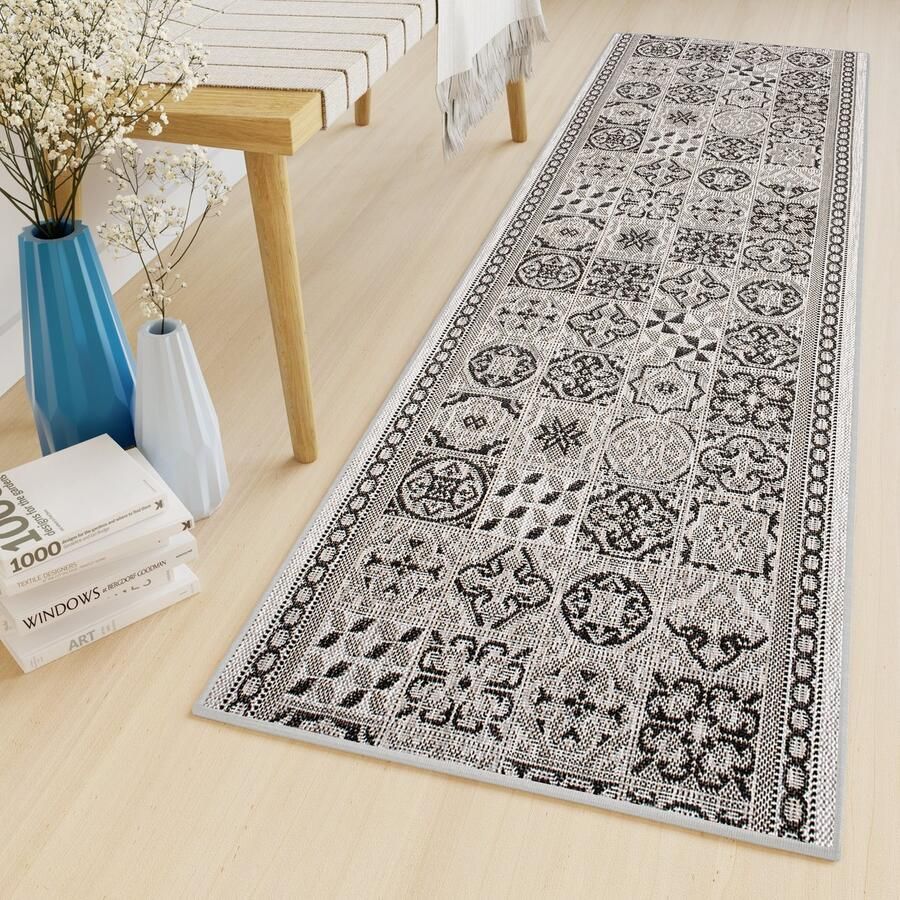 Tapiso Melissa Loper Laagpolig Grijs Indoor Outdoor Vloerkleed Maat- 80x500