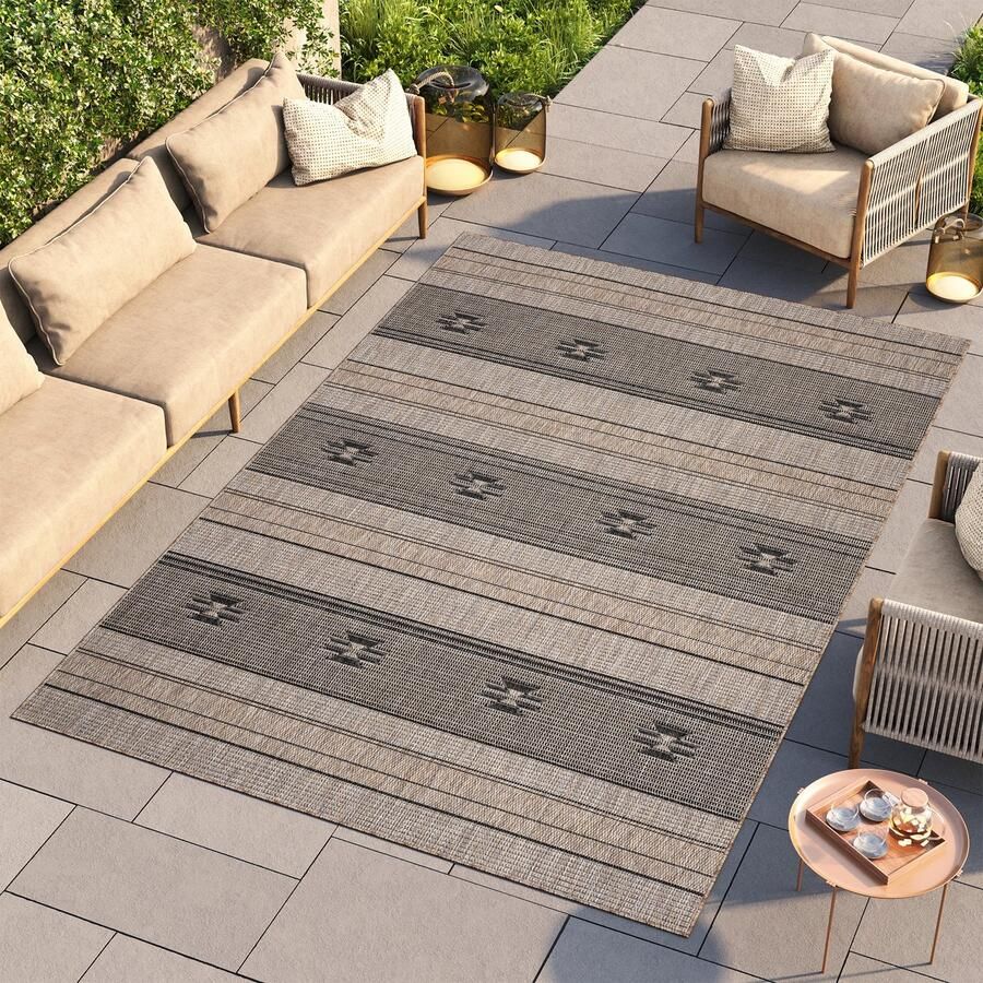 Tapiso Melissa Vloerkleed Bruin Binnen Buiten Keuken Gestreept Laagpolig Tapijt Maat- 200x290