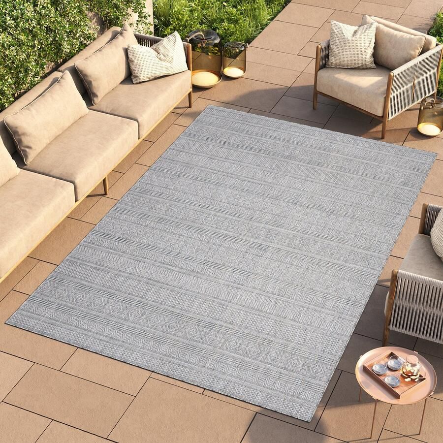 Tapiso Melissa Vloerkleed Grijs Binnen Buiten Kleed Laagpolig Tapijt Maat- 200x290