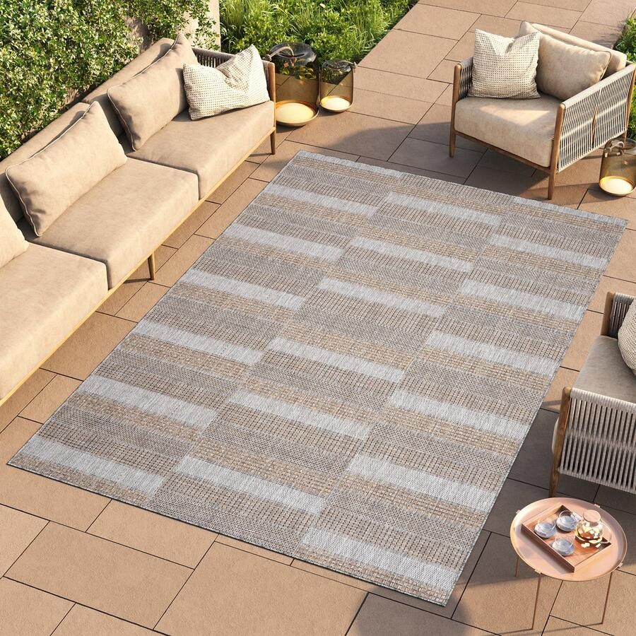 Tapiso Melissa Vloerkleed Lichtgrijs Bruin Binnen Buiten Keuken Laagpolig Tapijt Maat- 160x230