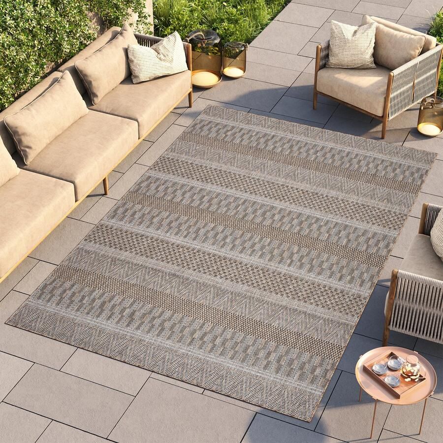 Tapiso Melissa Vloerkleed voor Balkon Tuin Terras Bruin Indoor Outdoor Tapijt Maat- 60x100