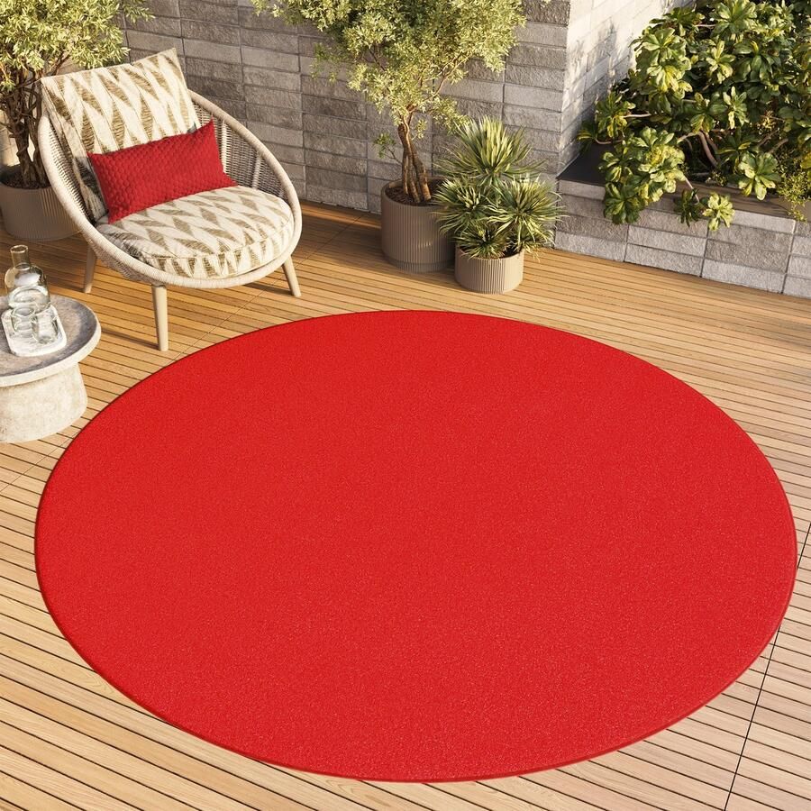 Tapiso Mono Rond Vloerkleed Rood Laagpolig Effen Tapijt Maat- 120x120