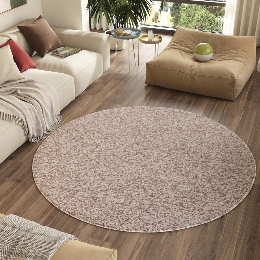 Tapiso Nizza Rond Vloerkleed Beige Antislip Waasbaar Laagpolig Tapijt Maat- 200x200