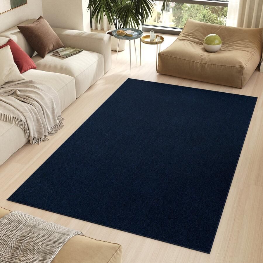 Tapiso Nizza Vloerkleed Navy Laagpolig Antislip Waasbaar Tapijt Maat- 300x400
