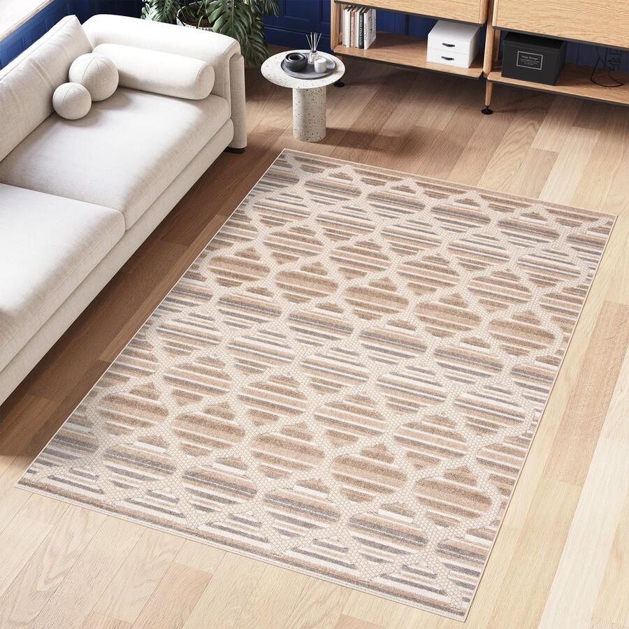 Tapiso Patio Indoor Tapijt Beige Tuintapijt Buitenkleed Modern Buiten Outdoor Maat- 120x170