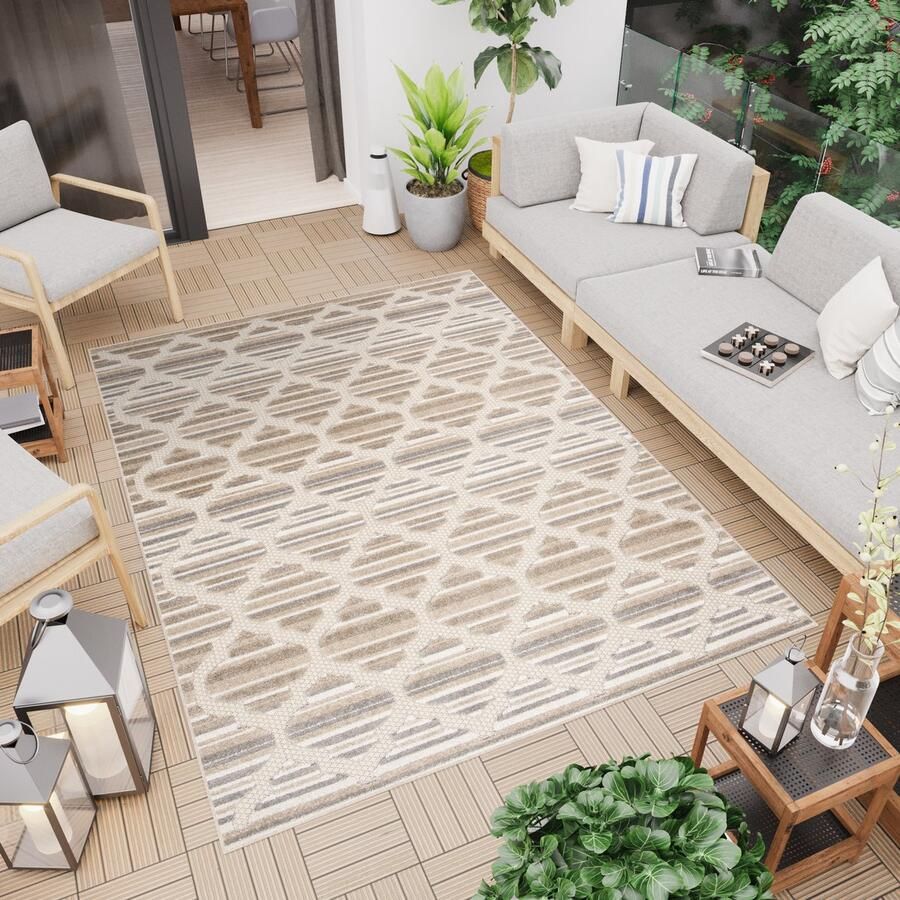 Tapiso Patio Indoor Tapijt Beige Tuintapijt Buitenkleed Modern Buiten Outdoor Maat- 140x200
