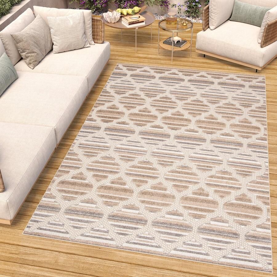 Tapiso Patio Indoor Tapijt Beige Tuintapijt Buitenkleed Modern Buiten Outdoor Maat- 160x220