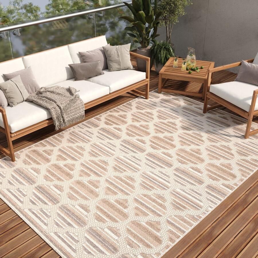 Tapiso Patio Indoor Tapijt Beige Tuintapijt Buitenkleed Modern Buiten Outdoor Maat- 80x150 - Foto 2