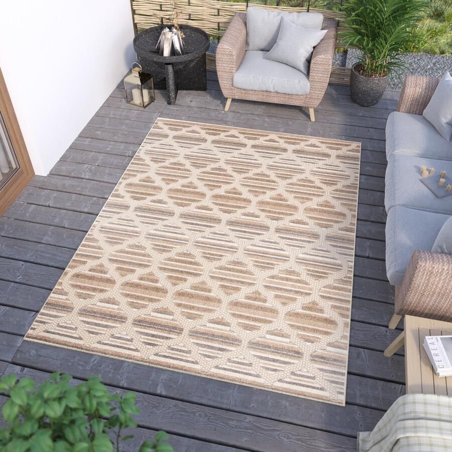 Tapiso Patio Indoor Tapijt Beige Tuintapijt Buitenkleed Modern Buiten Outdoor Maat- 200x300