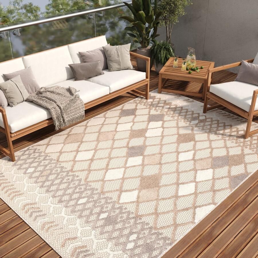 Tapiso Patio Indoor Tapijt Buitenkleed Beige Vloerkleed Tuintapijt Outdoor Maat- 160x220
