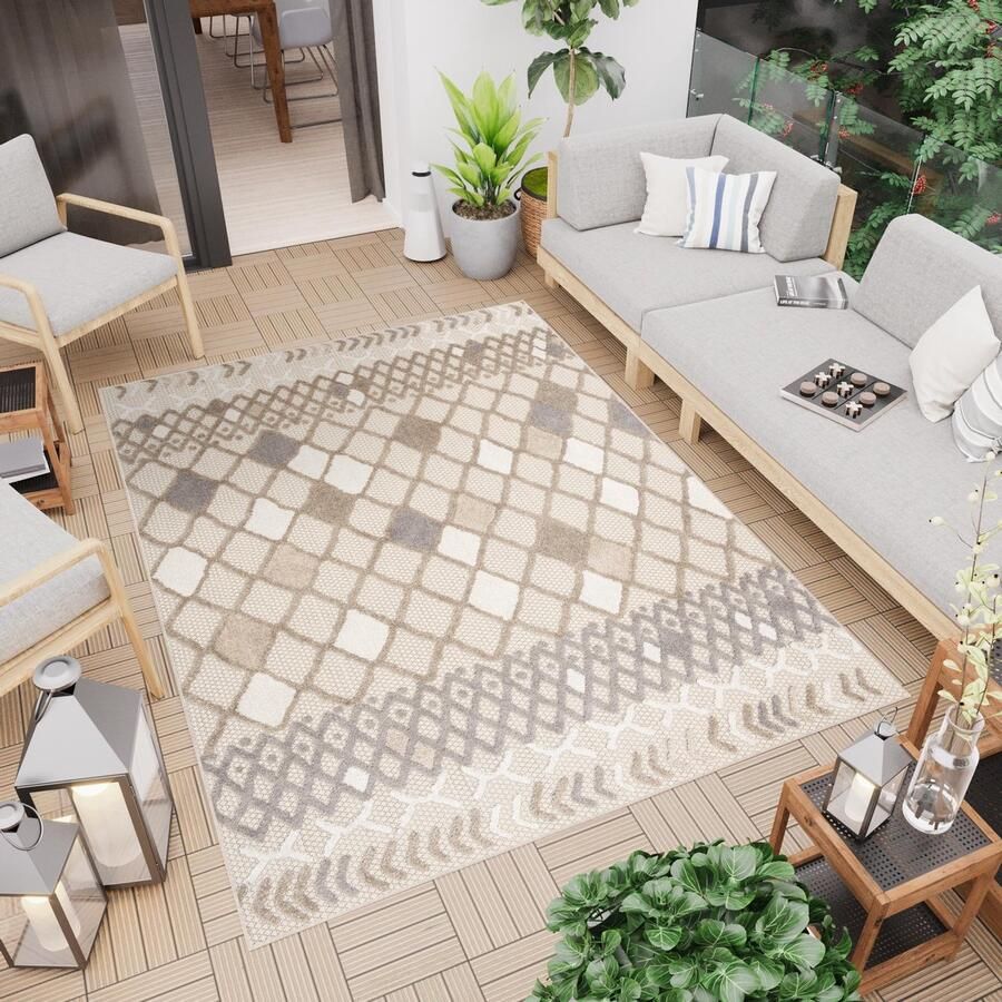 Tapiso Patio Indoor Tapijt Buitenkleed Beige Vloerkleed Tuintapijt Outdoor Maat- 80x150
