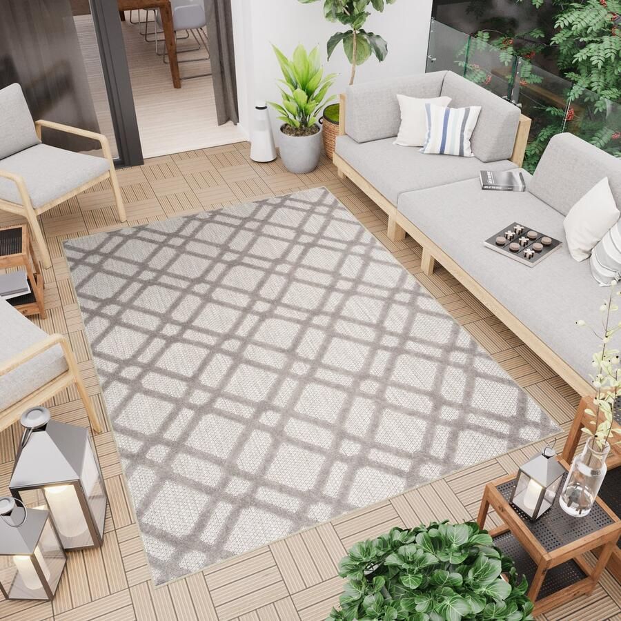 Tapiso Patio Indoor Tapijt Buitenkleed Grijs Buiten Tuintapijt Outdoor Modern Maat- 120x170