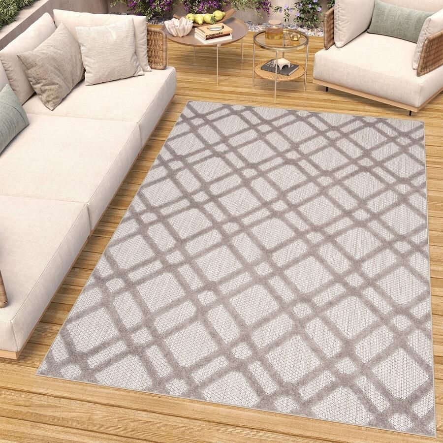 Tapiso Patio Indoor Tapijt Buitenkleed Grijs Buiten Tuintapijt Outdoor Modern Maat- 140x200