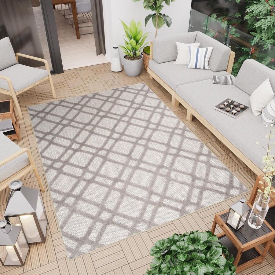 Tapiso Patio Indoor Tapijt Buitenkleed Grijs Buiten Tuintapijt Outdoor Modern Maat- 160x220