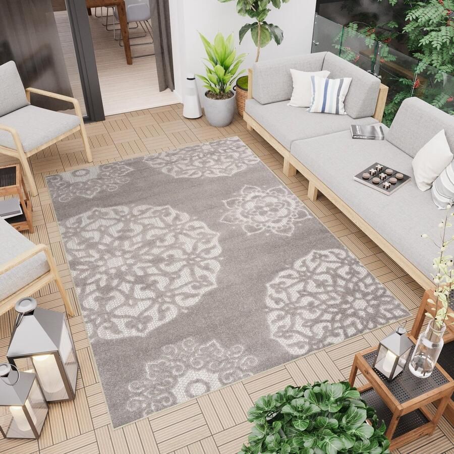 Tapiso Patio Indoor Tapijt Buitenkleed Grijs Tuintapijt Outdoor Modern Maat- 80x150